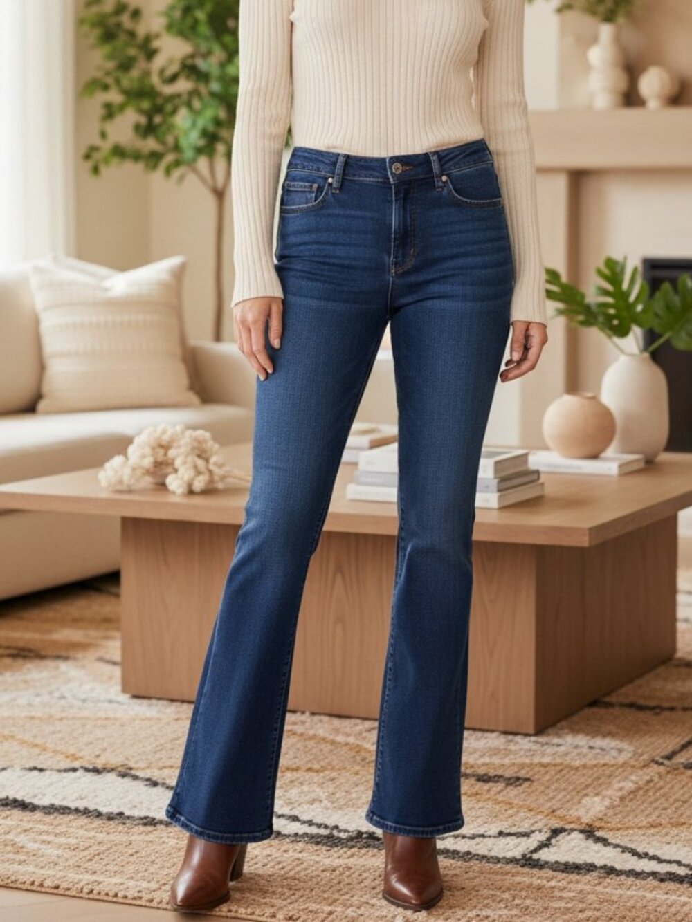 Yolosmi Women's Dark Blue High Rise Flare Boot Cut Jeans Juniors 5 TALL